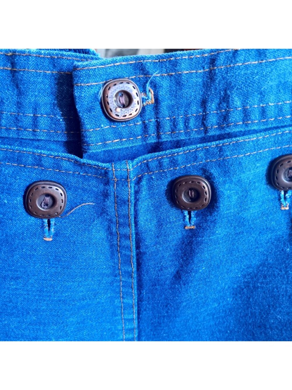 True Vintage Skirt 7 23W 23" 1970's Denim A-Line Copper Button High-Waisted Boho